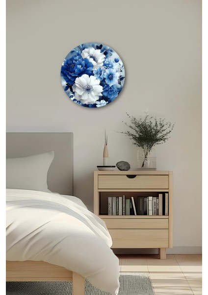 3D Görünümlü Temperli Cam Tablo – Mavi Beyaz Çiçek Temalı Duvar Süsü Uv Baskı 33X33 CM-CDS142 fırsatları