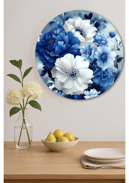 3D Görünümlü Temperli Cam Tablo – Mavi Beyaz Çiçek Temalı Duvar Süsü Uv Baskı 33X33 CM-CDS142 indirimleri