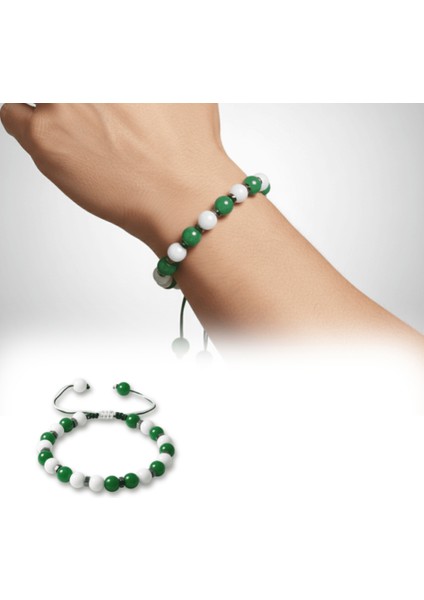 Makrome Örgülü Küre Kesim Yeşil Beyaz Jade Hematit Doğaltaş Erkek Taraftar Bileklik fiyatları