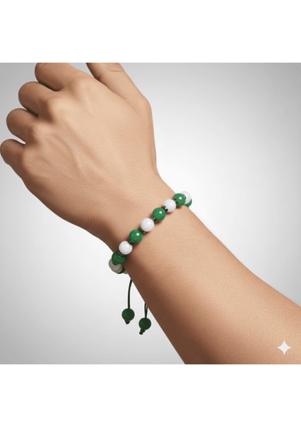 Makrome Örgülü Küre Kesim Yeşil Beyaz Jade Hematit Doğaltaş Erkek Taraftar Bileklik modelleri