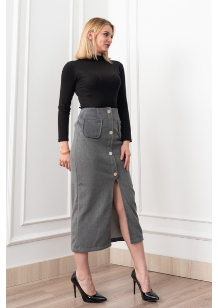 Velora Signature Wool Slit Skirt