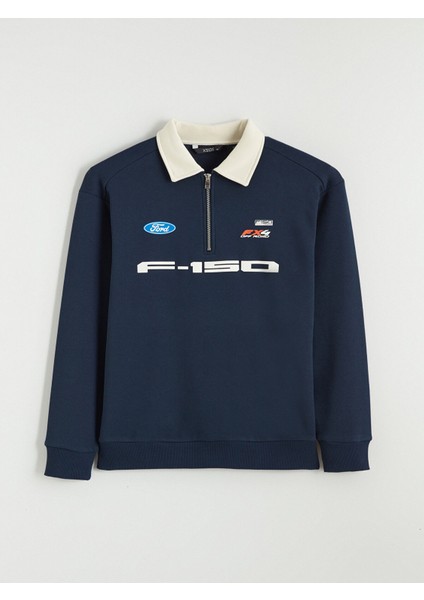 Yeni Sezon Polo Yaka Ford Baskılı Erkek Sweatshirt