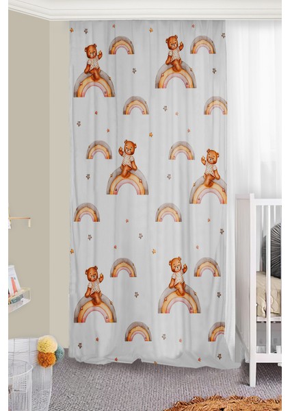 Ayıcıklı Çift Kanatlı Bebek Çocuk Odası Fon Perde