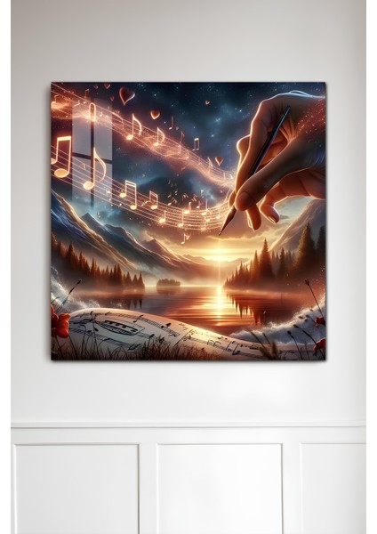 3D Görünümlü Temperli Cam Tablo – Müzik ve Gün Batımı Temalı Uv Baskı 33X33 CM-CTK139 fiyatları