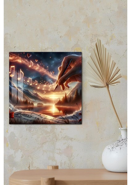 3D Görünümlü Temperli Cam Tablo – Müzik ve Gün Batımı Temalı Uv Baskı 33X33 CM-CTK139 modelleri