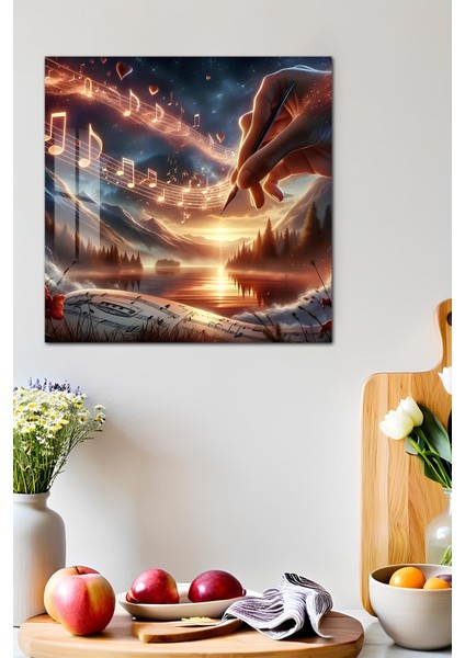 3D Görünümlü Temperli Cam Tablo – Müzik ve Gün Batımı Temalı Uv Baskı 33X33 CM-CTK139 fırsatları