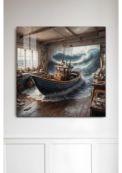3D Görünümlü Temperli Cam Tablo – Tekne ve Dev Dalga Temalı Uv Baskı 33X33 CM-CTK138 fiyatları