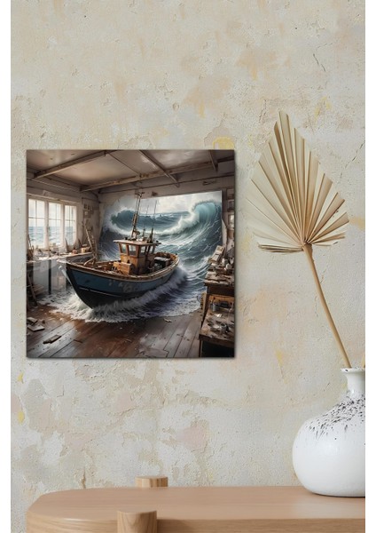 3D Görünümlü Temperli Cam Tablo – Tekne ve Dev Dalga Temalı Uv Baskı 33X33 CM-CTK138 modelleri