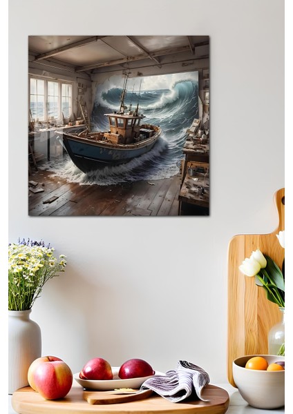 3D Görünümlü Temperli Cam Tablo – Tekne ve Dev Dalga Temalı Uv Baskı 33X33 CM-CTK138 fırsatları