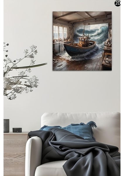 3D Görünümlü Temperli Cam Tablo – Tekne ve Dev Dalga Temalı Uv Baskı 33X33 CM-CTK138 indirimleri