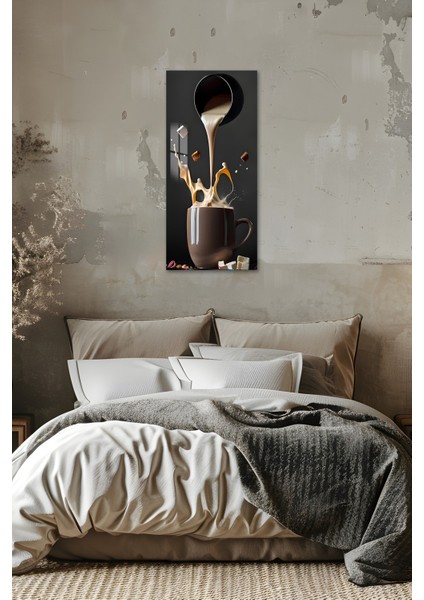 3D Görünümlü Temperli Cam Tablo – Sütlü Kahve Sıçrama Temalı Uv Baskı 30X60 cm - DCT134 fiyatları