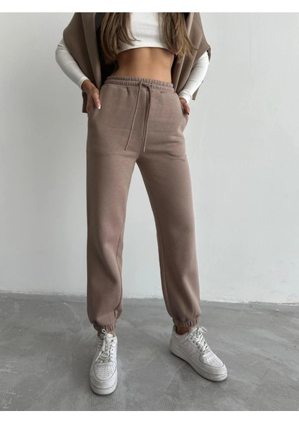 Lvsqvr 3 Iplik Şardonlu Paça Lastikli Eşofman Vizon İS001 (Beden: Xl)