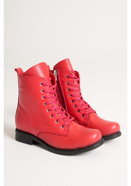 Kadın Hakiki Deri Bağcıklı ve Fermuarlı Bot - Kırmızı fırsatları