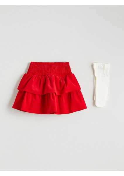 Yeni Sezon Kat Kat Kız Çocuk Kadife Etek ve Külotlu Çorap