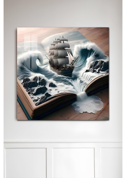 3D Görünümlü Temperli Cam Tablo–açık Kitaptan Çıkan Fırtına Gemisi Temalı Uv Baskı 33X33 CM-CTK130 fiyatları