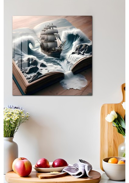3D Görünümlü Temperli Cam Tablo–açık Kitaptan Çıkan Fırtına Gemisi Temalı Uv Baskı 33X33 CM-CTK130 fırsatları