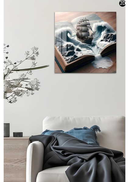 3D Görünümlü Temperli Cam Tablo–açık Kitaptan Çıkan Fırtına Gemisi Temalı Uv Baskı 33X33 CM-CTK130 indirimleri