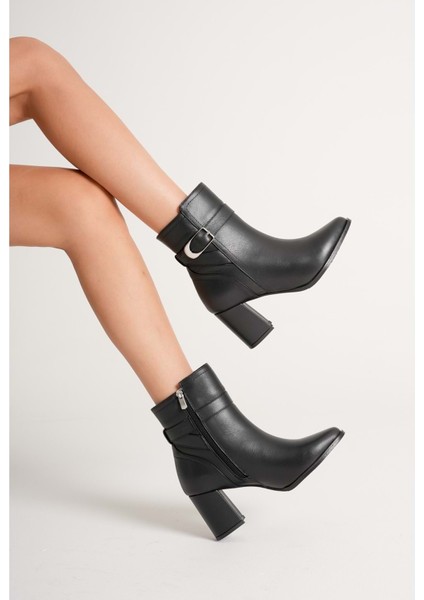 Kadın Hakiki Deri Tokalı Topuklu Bot - Siyah fiyatları
