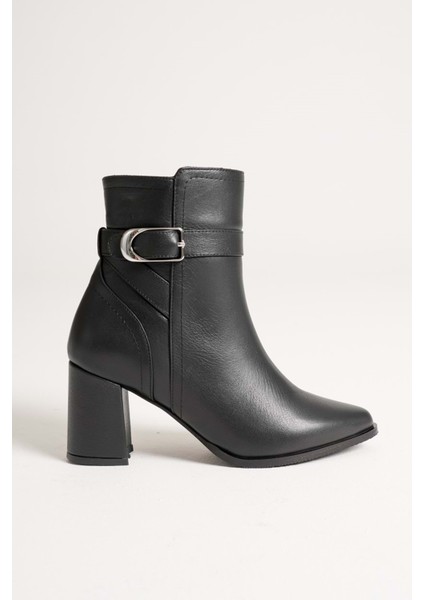 Kadın Hakiki Deri Tokalı Topuklu Bot - Siyah modelleri