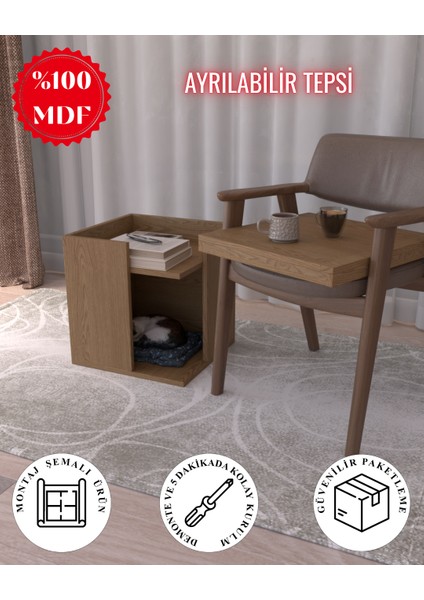 Pati Dostu Ikili Konfor Sehpa | Üstü Tepsi | %100 Mdf