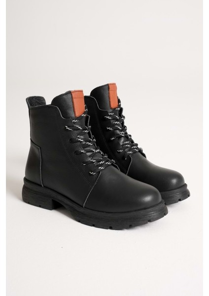 Kadın Hakiki Deri Fermuarlı Bağcıklı Günlük Bot - Siyah fırsatları