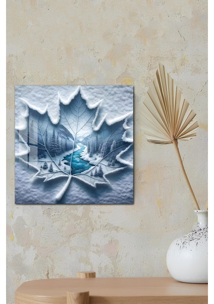 3D Görünümlü Temperli Cam Tablo – Kış Temalı Kar Yaprağı Manzara Uv Baskı 33X33 CM-CTK121 modelleri
