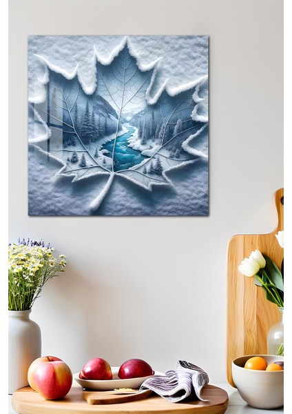 3D Görünümlü Temperli Cam Tablo – Kış Temalı Kar Yaprağı Manzara Uv Baskı 33X33 CM-CTK121 fırsatları