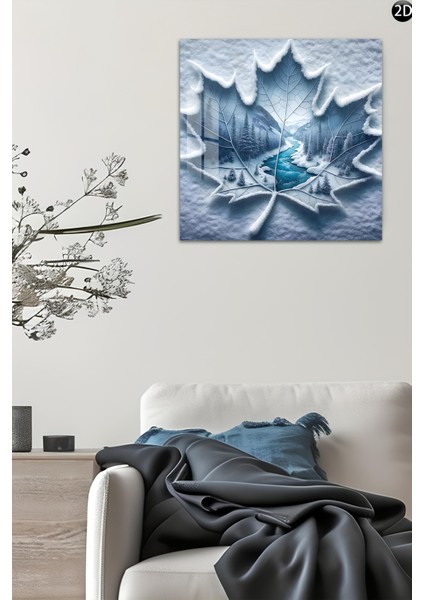 3D Görünümlü Temperli Cam Tablo – Kış Temalı Kar Yaprağı Manzara Uv Baskı 33X33 CM-CTK121 indirimleri