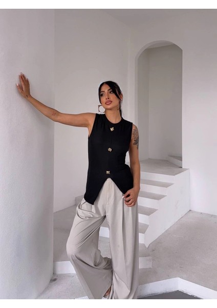 Nrtmsa Kadın Siyah Bisiklet Yaka Gold Düğmeli Ottoman Bluz S2310 (Beden: M) modelleri