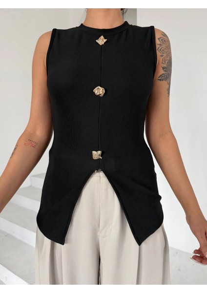 Nrtmsa Kadın Siyah Bisiklet Yaka Gold Düğmeli Ottoman Bluz S2310 (Beden: M) indirimleri