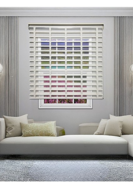 Picasso Shadow Silüet Kumaş Jaluzi Store Perde, Alüminyum Kasalı Yüksek Kaliteli - Krem 5464XSHADOW