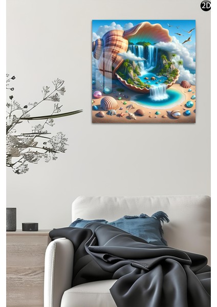 3D Görünümlü Temperli Cam Tablo – Deniz Kabuğu ve Şelale Temalı Uv Baskı 33X33 CM-CTK143 indirimleri