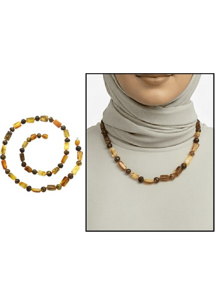 Doğal Form Bal Kahverengi Hareli Hakiki Damla Kehribar Taşlı Kadın Kolye fiyatları