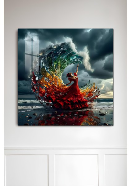 3D Görünümlü Temperli Cam Tablo – Renk Dalgasında Dans Eden Kadın Uv Baskı 33X33 CM-CTK149 fiyatları