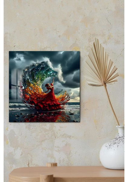 3D Görünümlü Temperli Cam Tablo – Renk Dalgasında Dans Eden Kadın Uv Baskı 33X33 CM-CTK149 modelleri