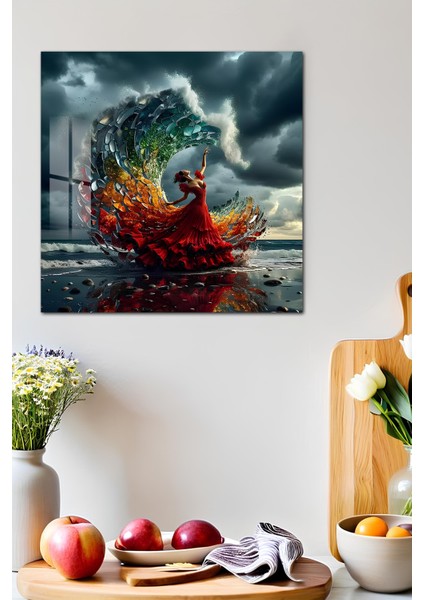 3D Görünümlü Temperli Cam Tablo – Renk Dalgasında Dans Eden Kadın Uv Baskı 33X33 CM-CTK149 fırsatları