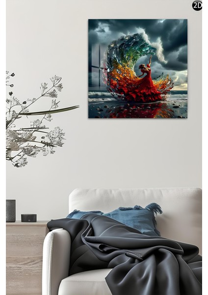 3D Görünümlü Temperli Cam Tablo – Renk Dalgasında Dans Eden Kadın Uv Baskı 33X33 CM-CTK149 indirimleri
