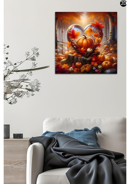 3D Görünümlü Temperli Cam Tablo – Sonbahar Kalp ve Balkabağı Temalı Uv Baskı 33X33 CM-CTK109 fırsatları