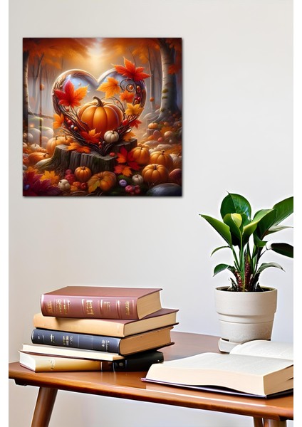 3D Görünümlü Temperli Cam Tablo – Sonbahar Kalp ve Balkabağı Temalı Uv Baskı 33X33 CM-CTK109 indirimleri