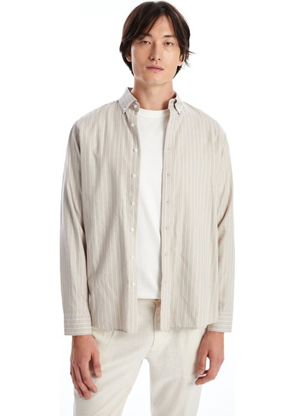 Yeni Sezon Regular Fit Uzun Kollu Çizgili Poplin Erkek Gömlek
