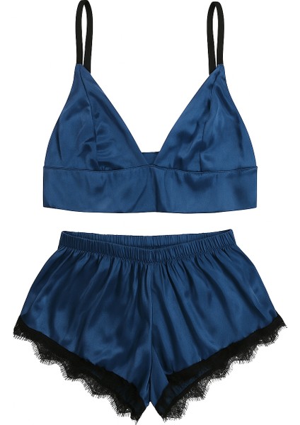 Kadın Siyah Saten Dantelli Şortlu Iç Giyim Takımı – Zarif ve Çekici Tasarım 3745 Xl