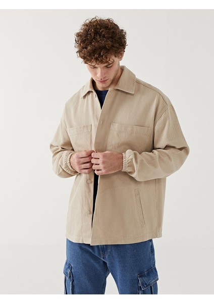 Yeni Sezon Rahat Kalıp Uzun Kollu Gabardin Erkek Gömlek Ceket