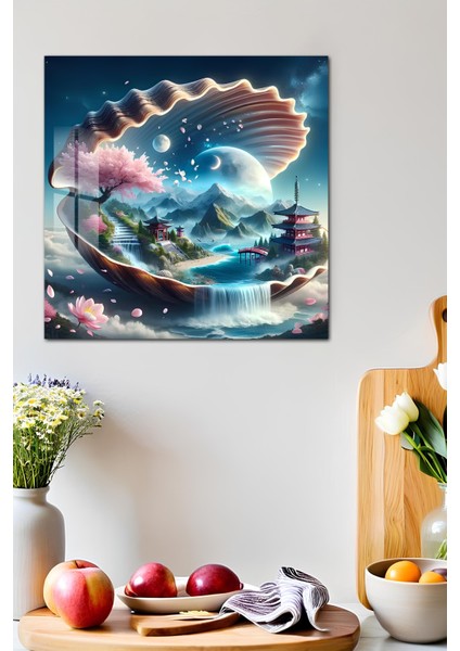 3D Görünümlü Temperli Cam Tablo – Zen Manzara ve Istiridye Şelale Temalı Uv Baskı 33X33 CM-CTK102 modelleri