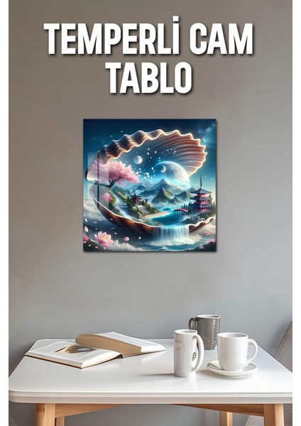 3D Görünümlü Temperli Cam Tablo – Zen Manzara ve Istiridye Şelale Temalı Uv Baskı 33X33 CM-CTK102