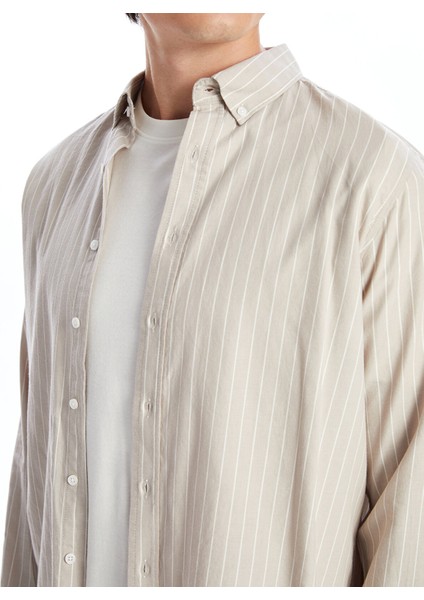 Yeni Sezon Regular Fit Uzun Kollu Çizgili Poplin Erkek Gömlek modelleri