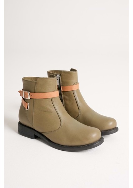 Kadın Hakiki Deri Kemerli Günlük Bot - Yeşil modelleri