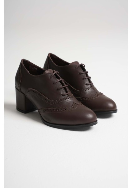 Kadın Hakiki Deri Lazer Detaylı Şık Topuklu Ayakkabı - Kahve fırsatları