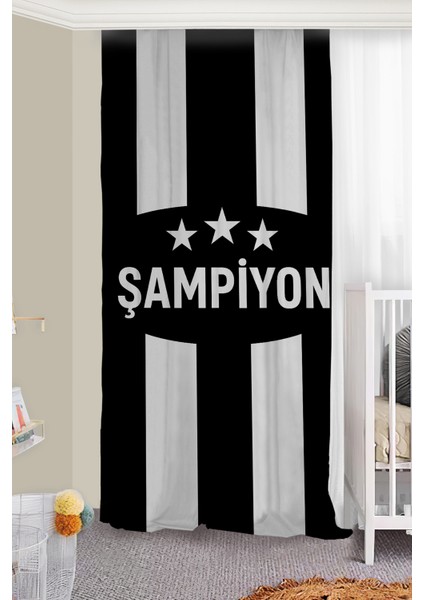 Taraftar Siyah Beyaz Çift Kanatlı Fon Perde modelleri