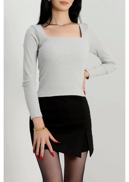 Lvsqvr Çerçeve Yaka Kaşkorse Bluz Gri (Beden: S) indirimleri