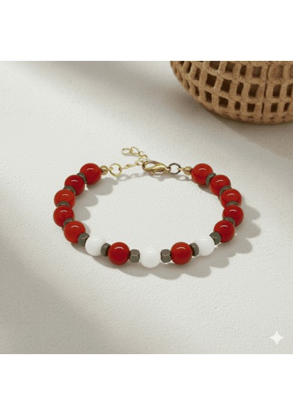 Gold Renk Metal Zincirli Küre Kesim Kırmızı Beyaz Jade Akik Hematit Doğaltaş Kadın Taraftar Bileklik fırsatları